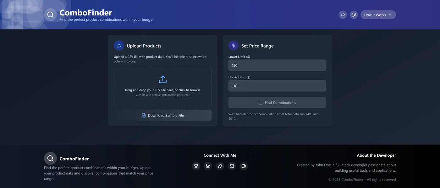 ComboFinder data file processing tool built with React and Node.js by Rahul Choudhary
